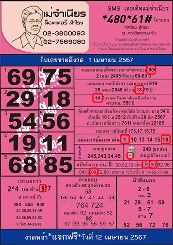 หวยแม่จำเนียร 1 4 67